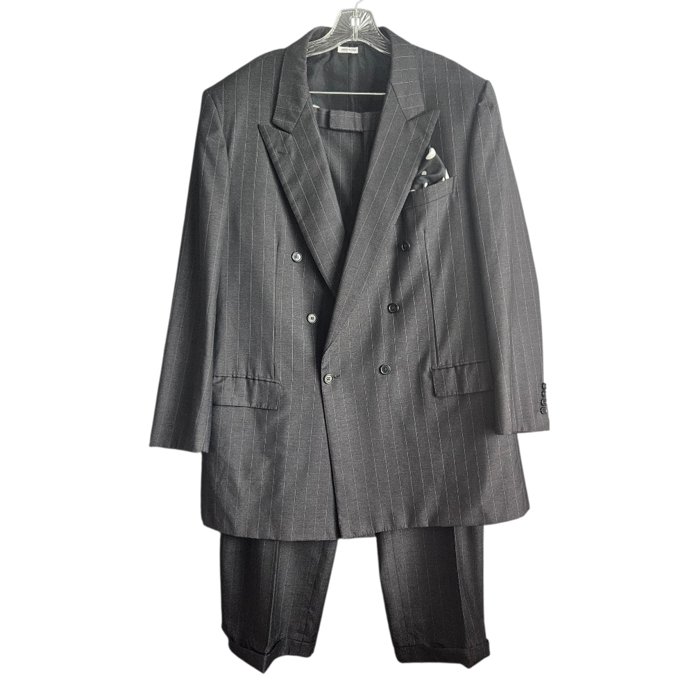 BRIONI Men's 46L Blazer Suit Grey Stripe‎ Wool Double Breasted Made In Italy VTG